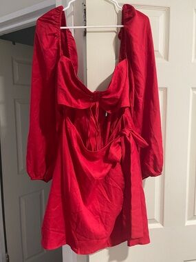 PrettyLittleThing Red Long Sleeve Cutout Mini Dress